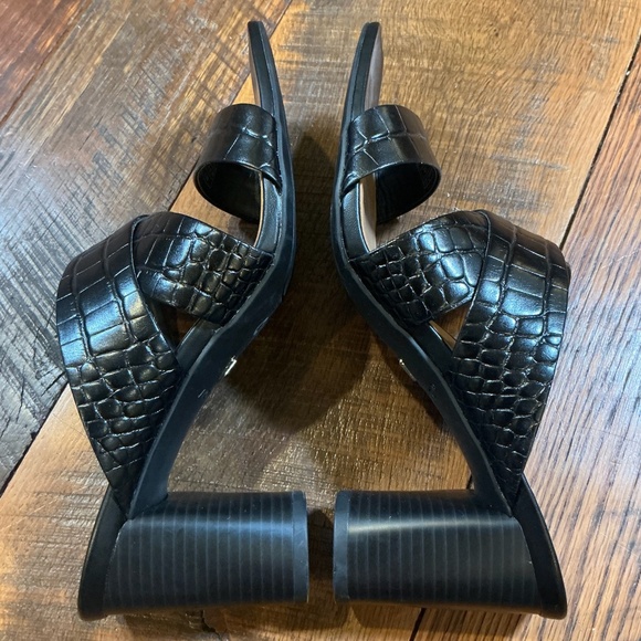 Vionic Merlot Black Croc Leather Slide Sandals Women’s Comfort Criss-Cross - Picture 7 of 13